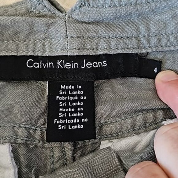 Calvin Klein Women's Shorts Size 4 Olive Green Linen Blend Pockets Outdoors Y2K - Picture 7 of 14
